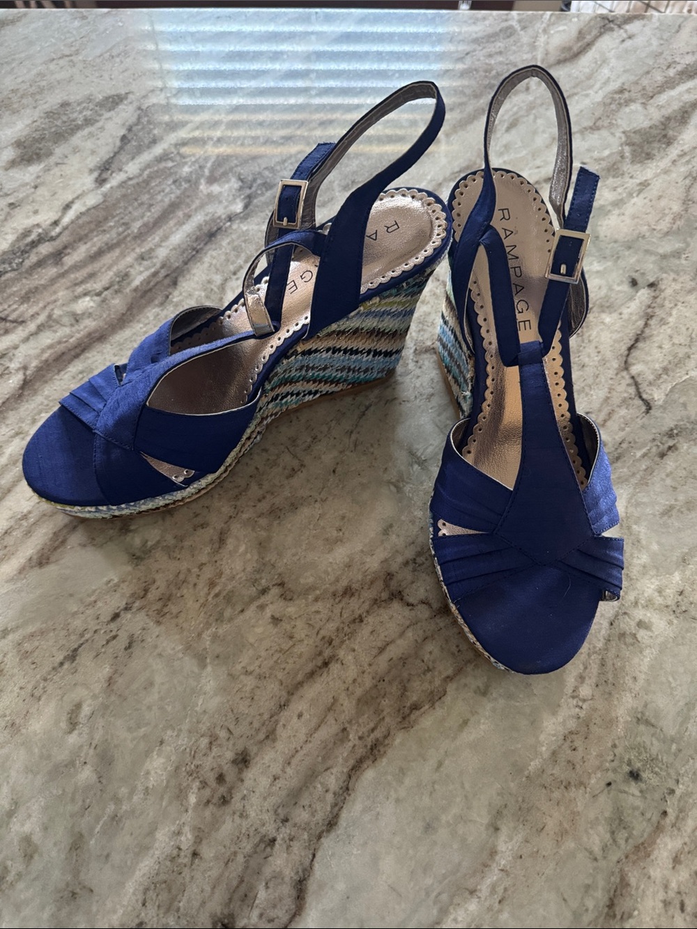 Rampage Navy Blue Strappy Espadrille Wedge Sandals
